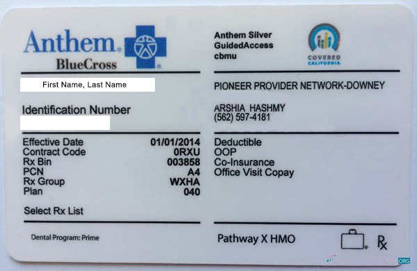 Download USA Anthem company health insurance card Photoshop template